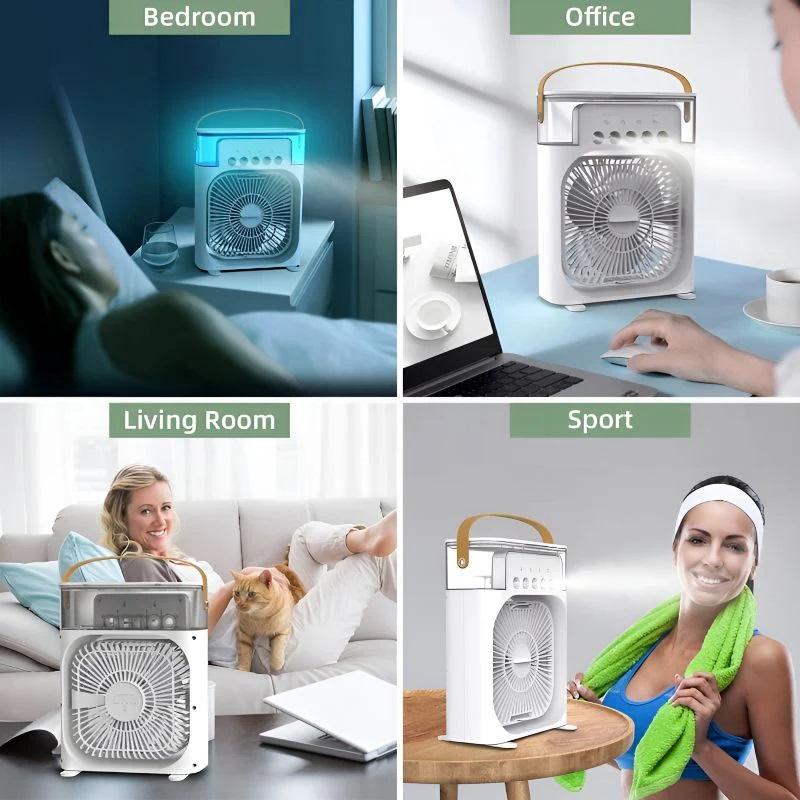 Portable Air Conditioner Fan Usb Electric Fan With Led Night Light, Fine Mist Water, And Humidifier Function | Led Night Light Water Mist Mini Fan Cooler