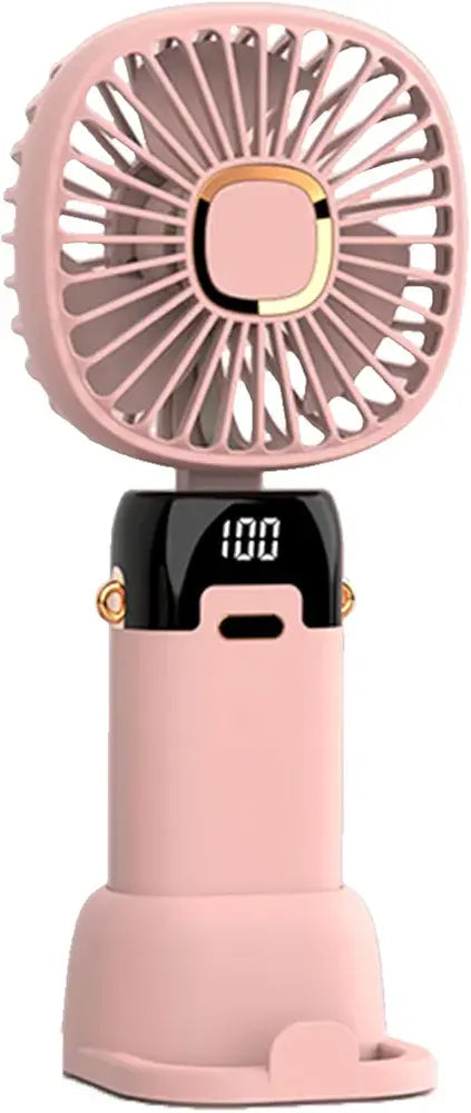 Foldable USB Neck Hanging Fan 5 Speed USB Fan Led Display Screen Rechargeable With Phone Stand